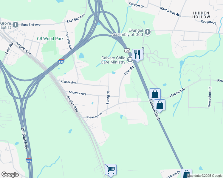 map of restaurants, bars, coffee shops, grocery stores, and more near 1310 Lynn Road in Durham