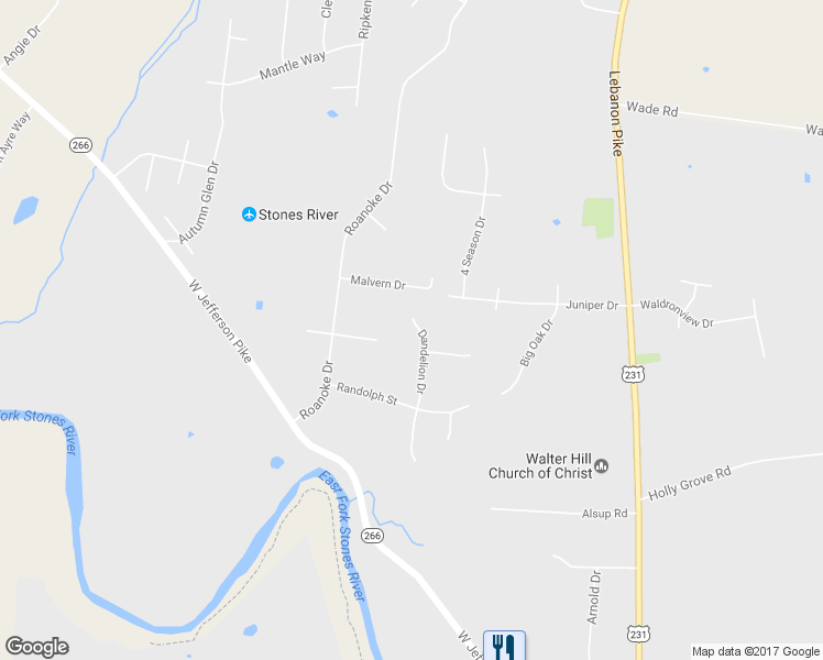 map of restaurants, bars, coffee shops, grocery stores, and more near 9211 Dandelion Dr in Murfreesboro
