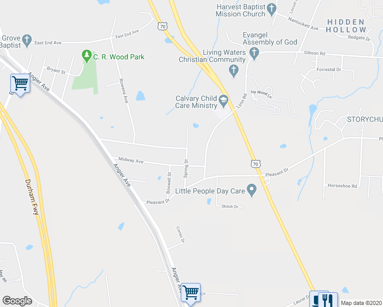 map of restaurants, bars, coffee shops, grocery stores, and more near 1310 Lynn Road in Durham