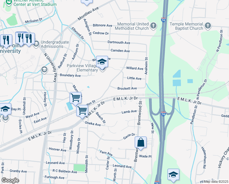 map of restaurants, bars, coffee shops, grocery stores, and more near 1610 Brockett Avenue in High Point