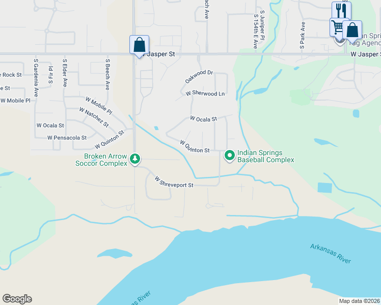 map of restaurants, bars, coffee shops, grocery stores, and more near 1313 West Quinton Street in Broken Arrow