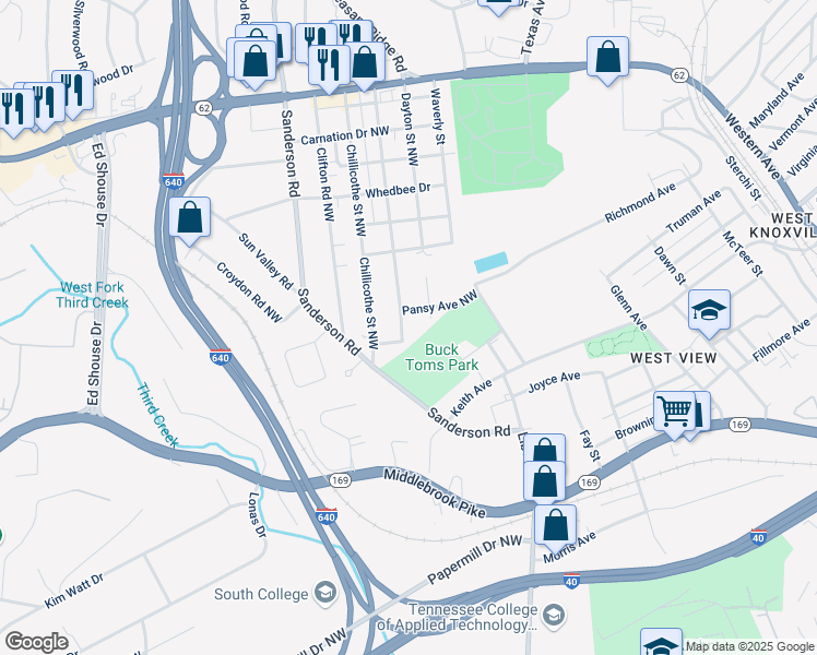 map of restaurants, bars, coffee shops, grocery stores, and more near 2108 Piedmont Street in Knoxville