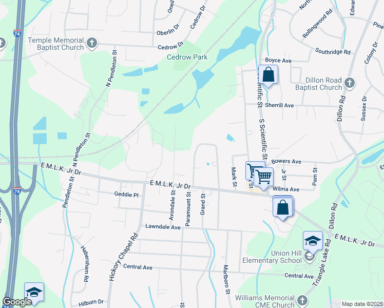 map of restaurants, bars, coffee shops, grocery stores, and more near 131 Spring Garden Circle in High Point