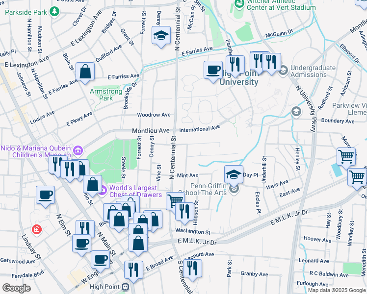 map of restaurants, bars, coffee shops, grocery stores, and more near 708 Barbee Avenue in High Point