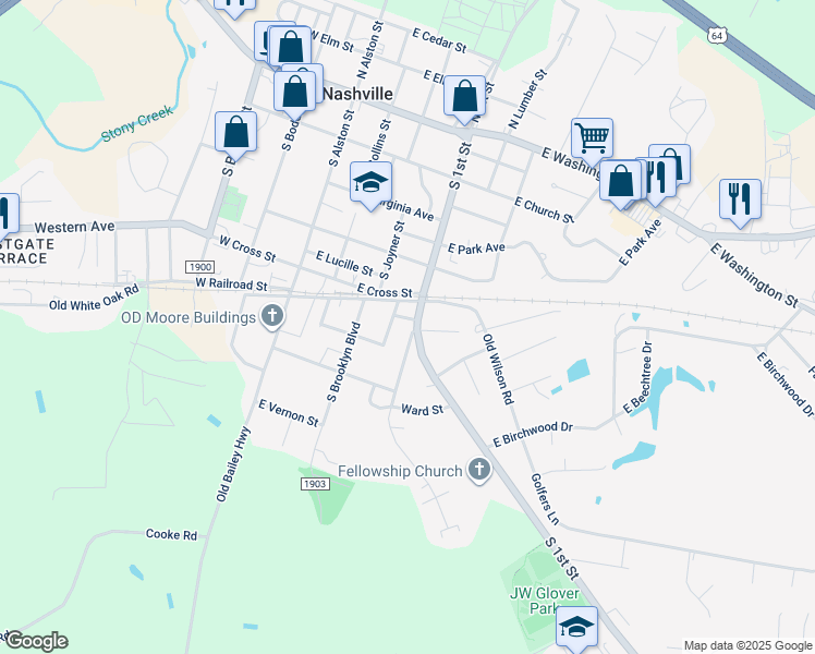 map of restaurants, bars, coffee shops, grocery stores, and more near Galatia Street in Nashville