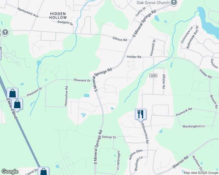 map of restaurants, bars, coffee shops, grocery stores, and more near 1010 Red Wing Drive in Durham