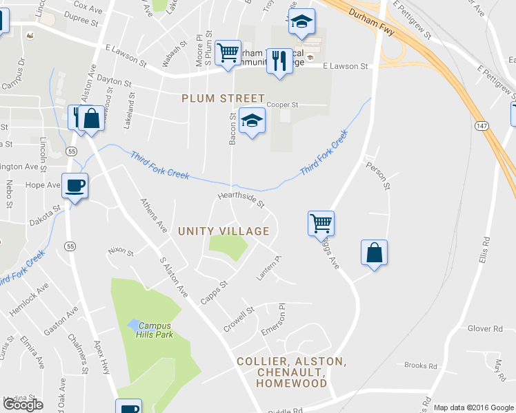 map of restaurants, bars, coffee shops, grocery stores, and more near 5 Welch Place in Durham