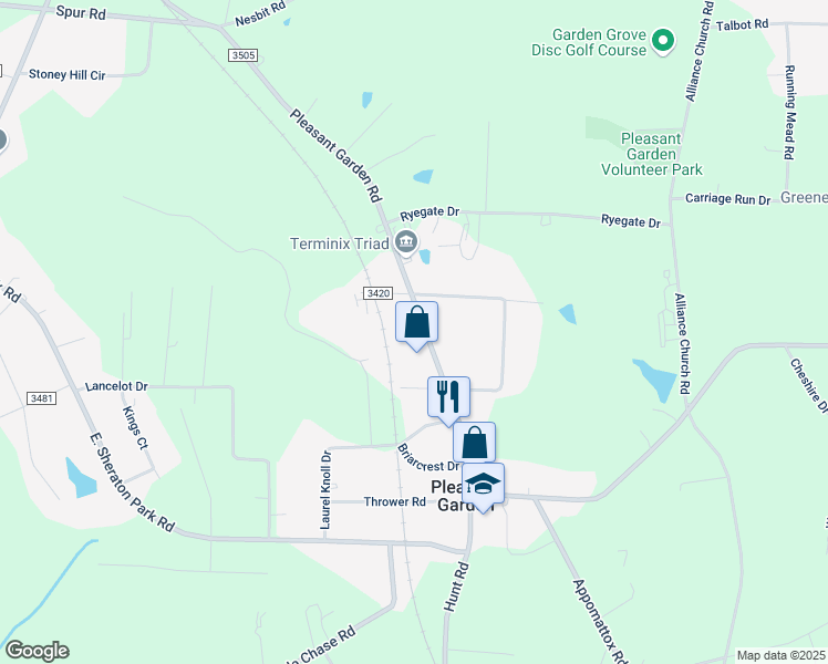 map of restaurants, bars, coffee shops, grocery stores, and more near 4710 Pleasant Garden Road in Pleasant Garden