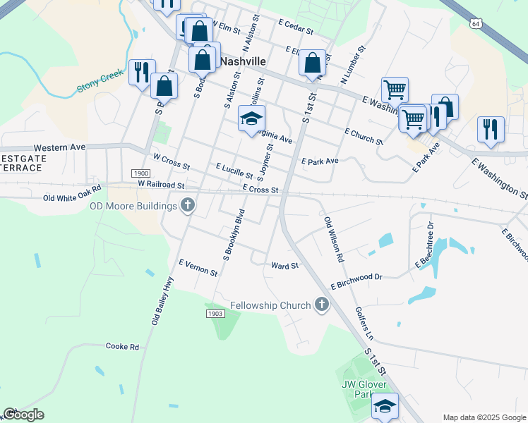 map of restaurants, bars, coffee shops, grocery stores, and more near 825 South Rose Street in Nashville