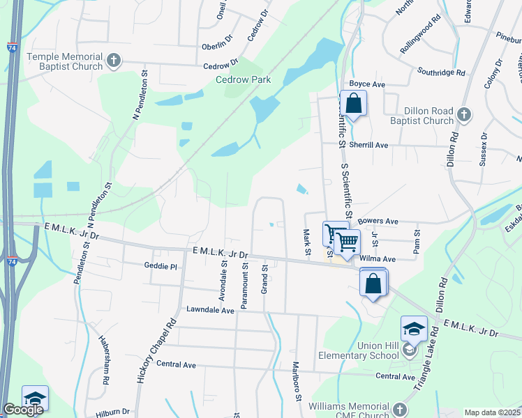 map of restaurants, bars, coffee shops, grocery stores, and more near 136 Spring Garden Circle in High Point