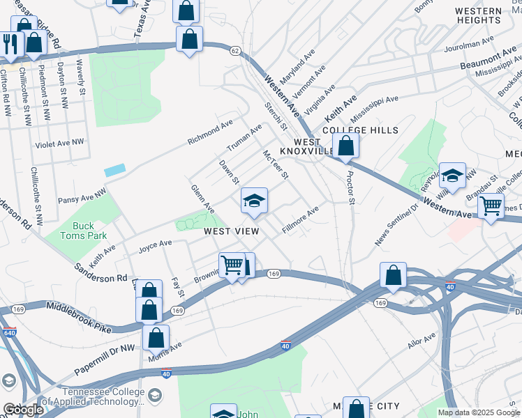 map of restaurants, bars, coffee shops, grocery stores, and more near 1714 Mingle Avenue Northwest in Knoxville