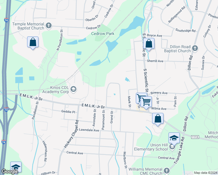 map of restaurants, bars, coffee shops, grocery stores, and more near 136 Spring Garden Circle in High Point