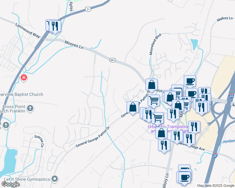 map of restaurants, bars, coffee shops, grocery stores, and more near 1135 Brentwood Point in Brentwood