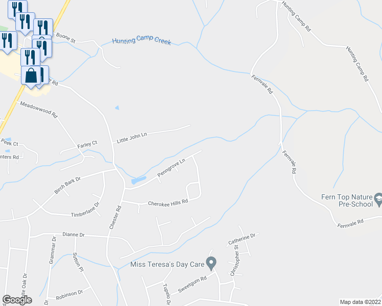 map of restaurants, bars, coffee shops, grocery stores, and more near 7460 Penngrove Lane in Fairview