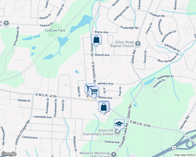 map of restaurants, bars, coffee shops, grocery stores, and more near 729 South Scientific Street in High Point