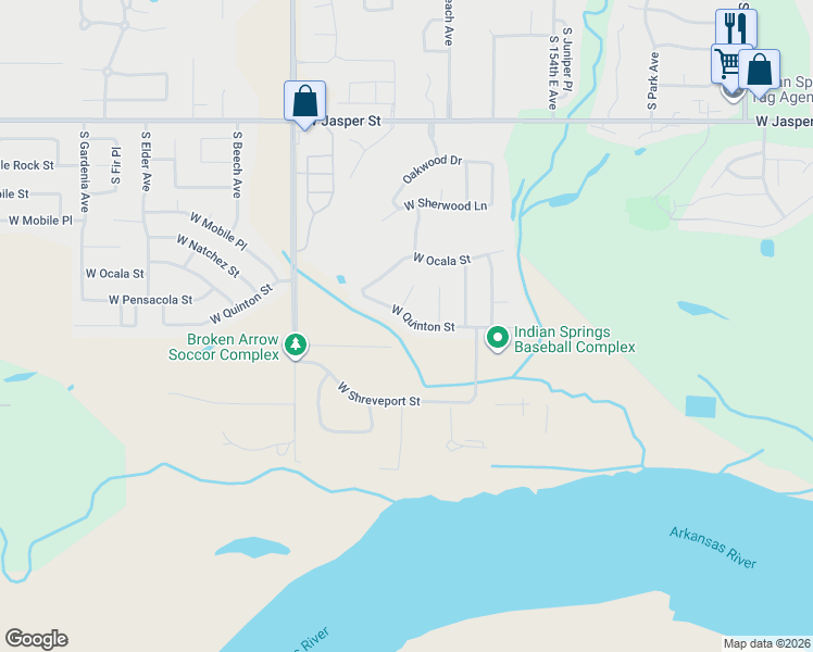 map of restaurants, bars, coffee shops, grocery stores, and more near 1313 West Quinton Street in Broken Arrow