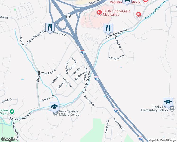 map of restaurants, bars, coffee shops, grocery stores, and more near 420 Clarkston Drive in Smyrna