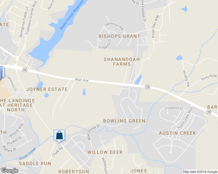 map of restaurants, bars, coffee shops, grocery stores, and more near 1494 Wait Avenue in Wake Forest