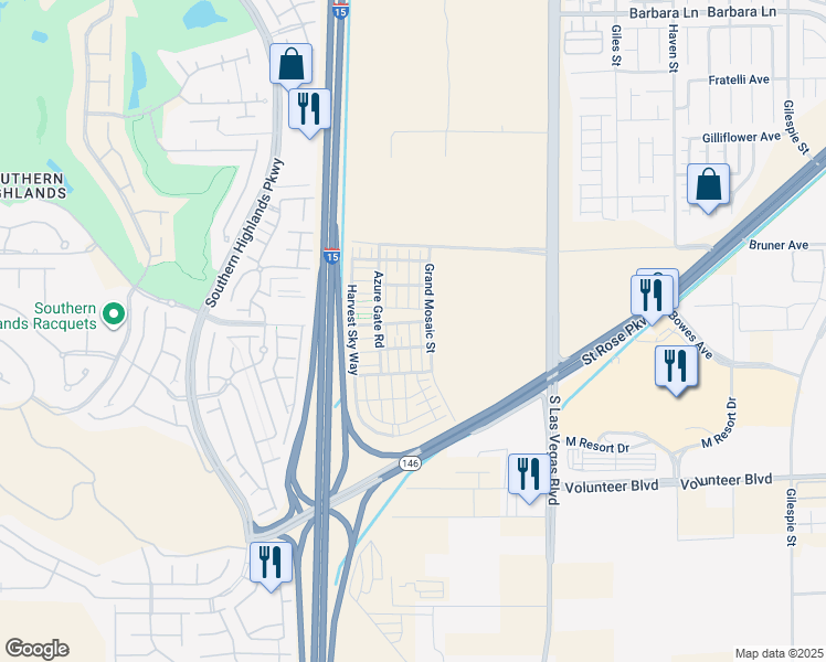 map of restaurants, bars, coffee shops, grocery stores, and more near 31-37 Saint Rose Parkway in Las Vegas