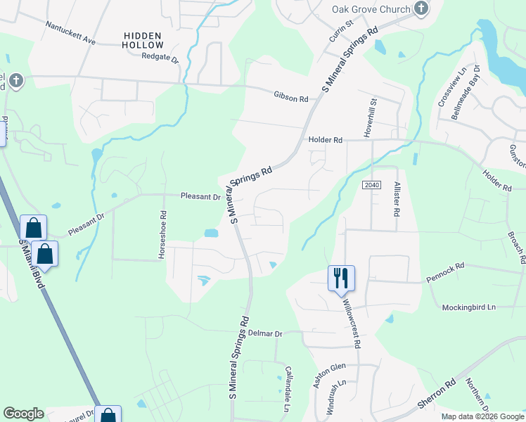 map of restaurants, bars, coffee shops, grocery stores, and more near 1010 Red Wing Drive in Durham