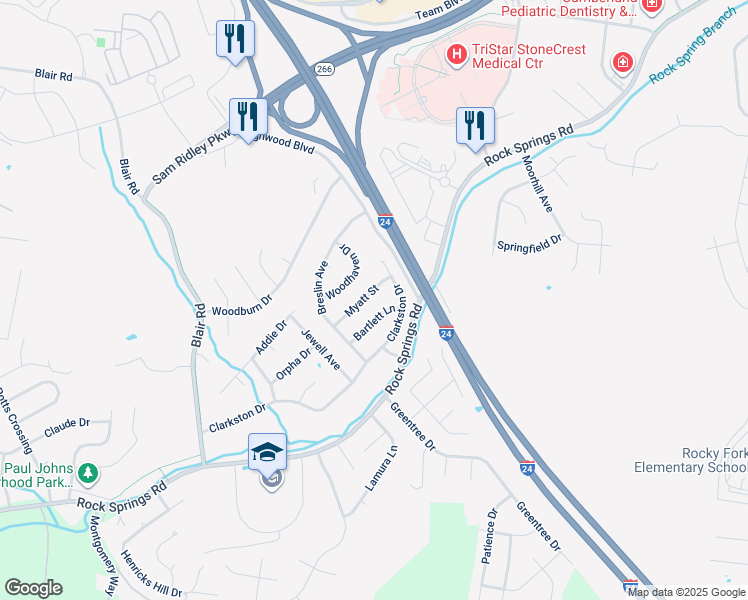 map of restaurants, bars, coffee shops, grocery stores, and more near 415 Clarkston Drive in Smyrna