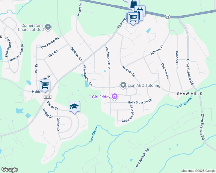 map of restaurants, bars, coffee shops, grocery stores, and more near 644 Hiddenbrook Drive in Durham