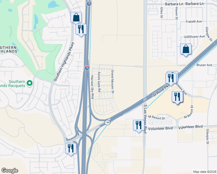 map of restaurants, bars, coffee shops, grocery stores, and more near 31-37 Saint Rose Parkway in Las Vegas