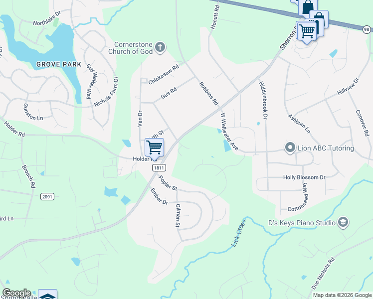 map of restaurants, bars, coffee shops, grocery stores, and more near 1713 Nellora Lane in Durham