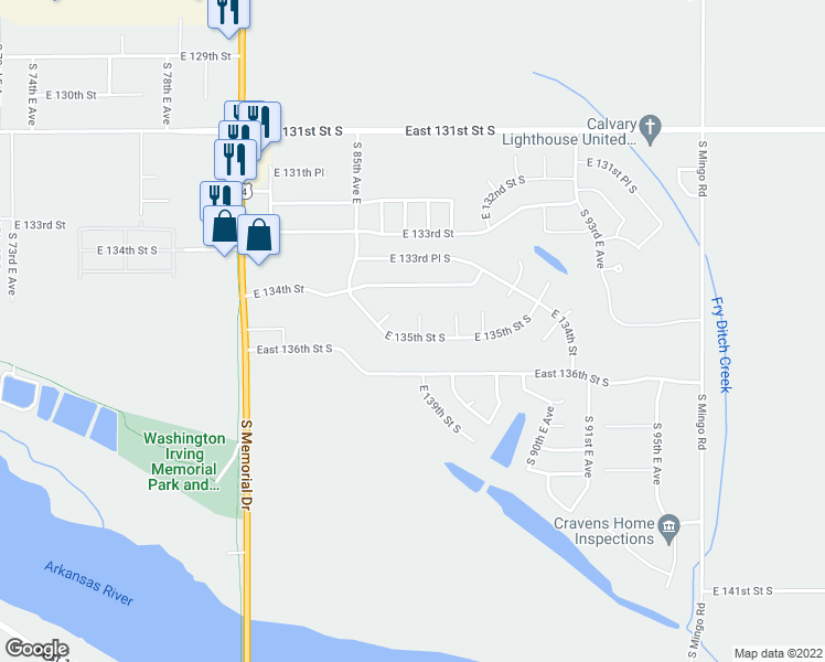 map of restaurants, bars, coffee shops, grocery stores, and more near 13420 South 87th East Avenue in Bixby