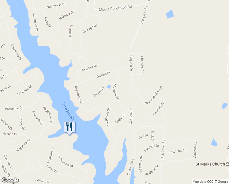 map of restaurants, bars, coffee shops, grocery stores, and more near Mohawk Drive in Louisburg