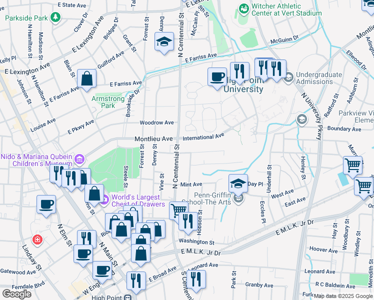 map of restaurants, bars, coffee shops, grocery stores, and more near 707 Barbee Avenue in High Point
