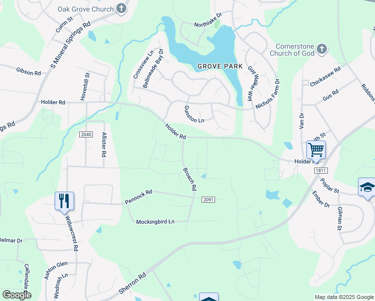 map of restaurants, bars, coffee shops, grocery stores, and more near 309 Broach Road in Durham