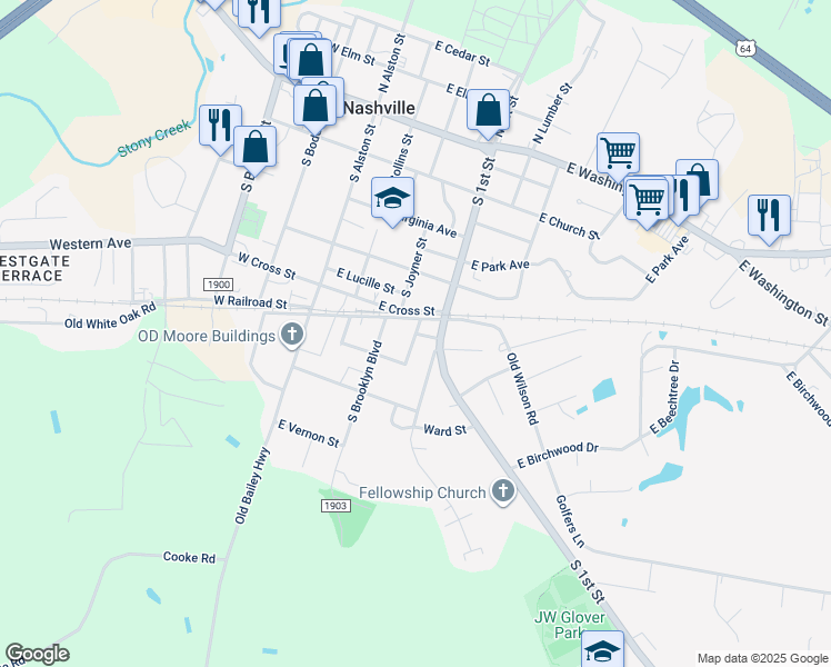 map of restaurants, bars, coffee shops, grocery stores, and more near Galatia Street in Nashville