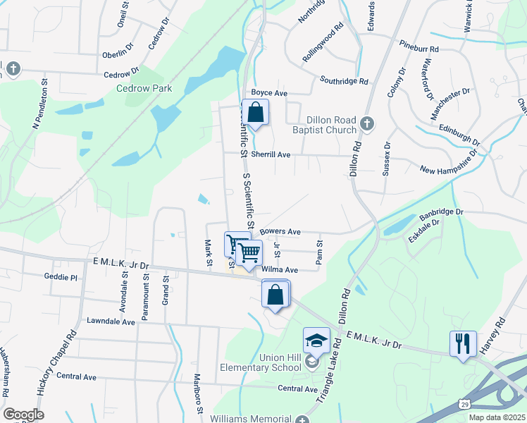 map of restaurants, bars, coffee shops, grocery stores, and more near 727 South Scientific Street in High Point
