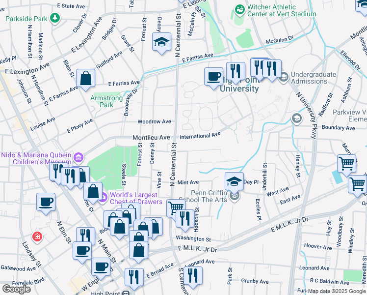 map of restaurants, bars, coffee shops, grocery stores, and more near 707 Barbee Avenue in High Point