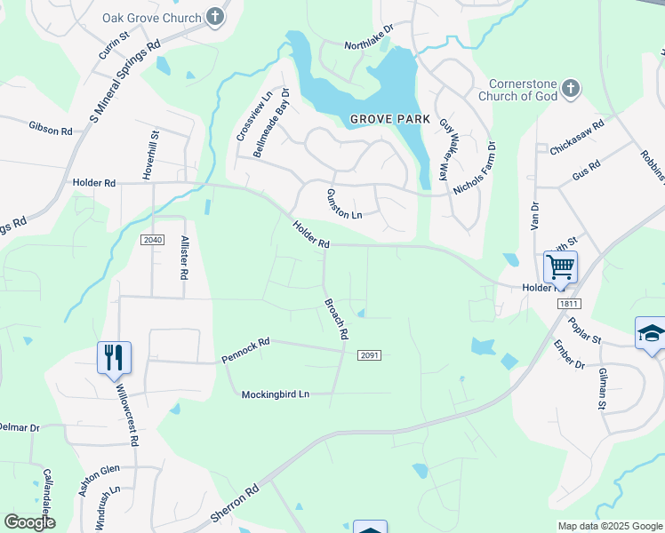 map of restaurants, bars, coffee shops, grocery stores, and more near 309 Broach Road in Durham
