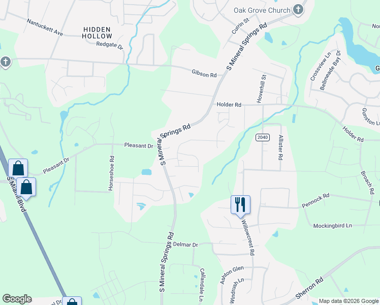 map of restaurants, bars, coffee shops, grocery stores, and more near 1011 South Mineral Springs Road in Durham