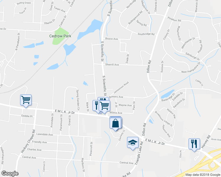 map of restaurants, bars, coffee shops, grocery stores, and more near 729 South Scientific Street in High Point