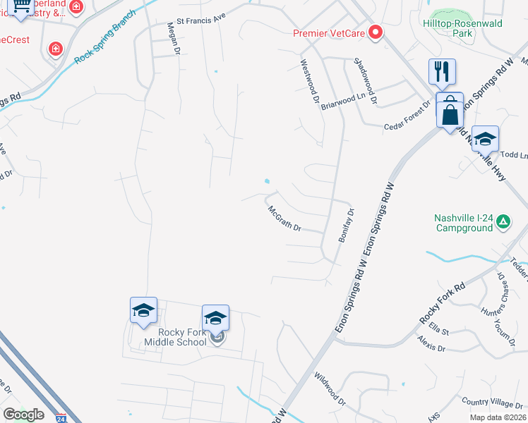map of restaurants, bars, coffee shops, grocery stores, and more near 519 McGrath Drive in Smyrna