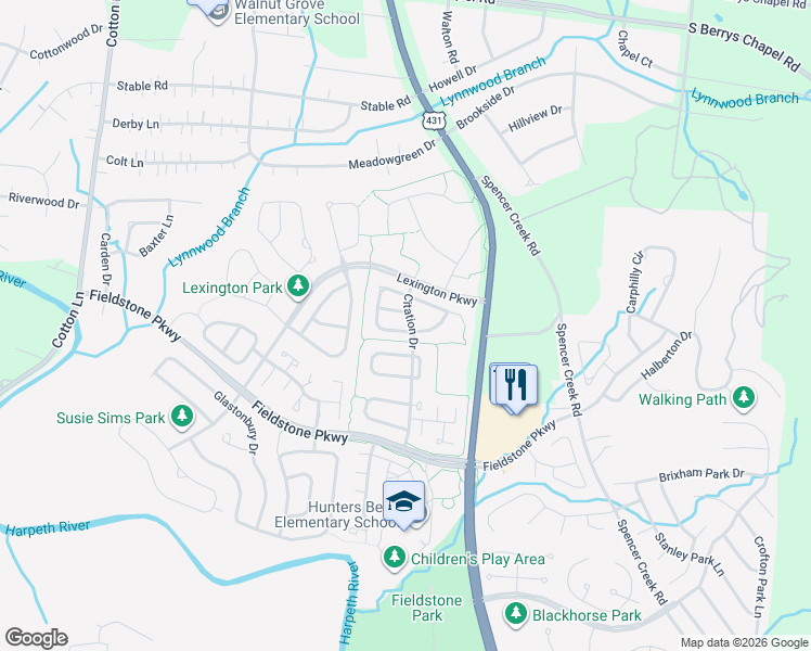 map of restaurants, bars, coffee shops, grocery stores, and more near 181 Cavalcade Circle in Franklin