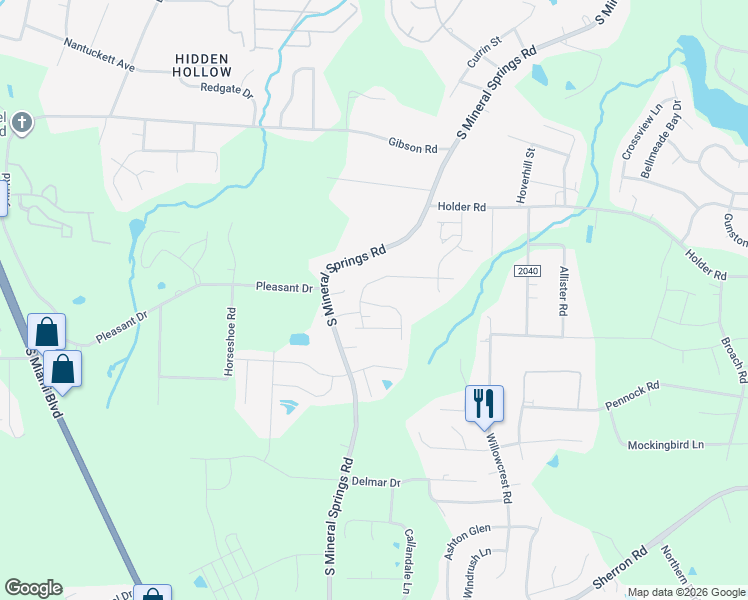 map of restaurants, bars, coffee shops, grocery stores, and more near 1011 South Mineral Springs Road in Durham