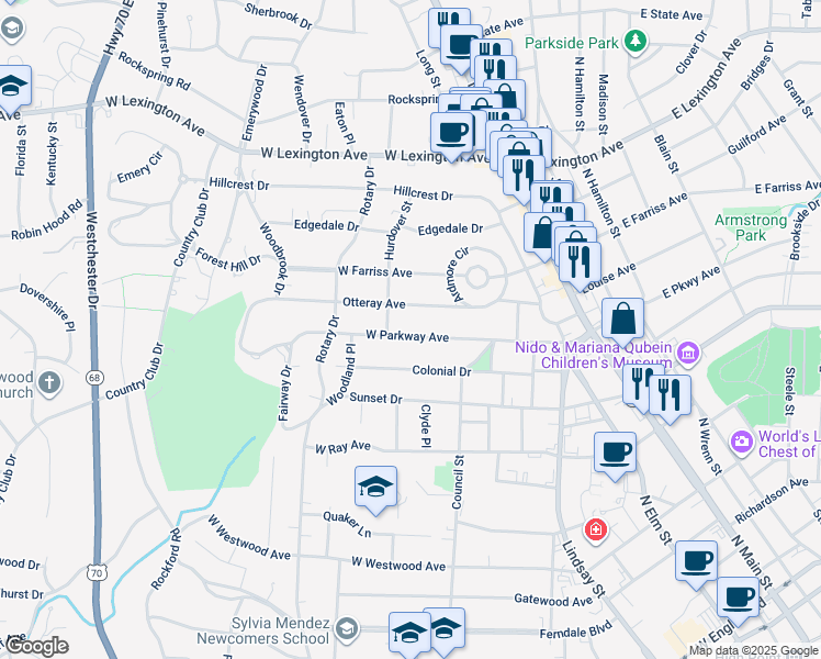 map of restaurants, bars, coffee shops, grocery stores, and more near 532 West Parkway Avenue in High Point