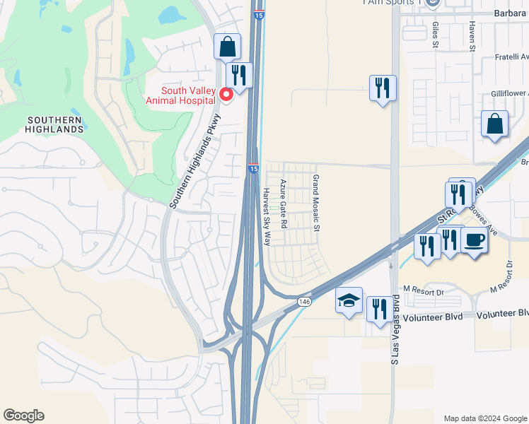 map of restaurants, bars, coffee shops, grocery stores, and more near 12213 Harvest Sky Way in Las Vegas