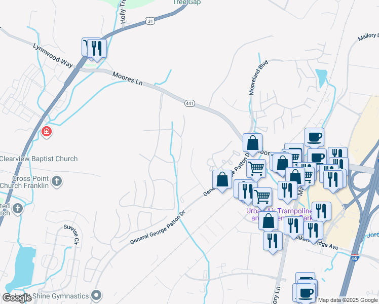 map of restaurants, bars, coffee shops, grocery stores, and more near 1135 Brentwood Point in Brentwood