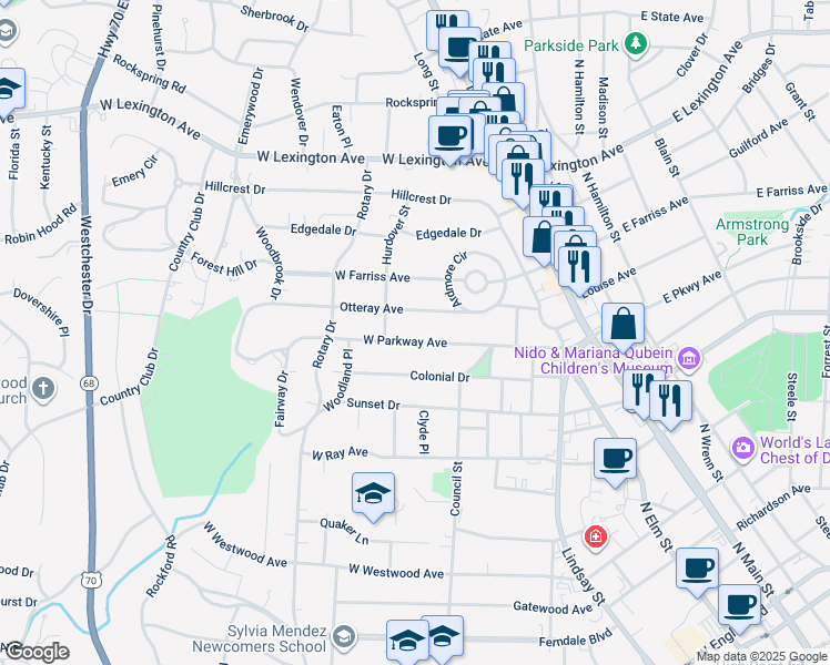 map of restaurants, bars, coffee shops, grocery stores, and more near 530 West Parkway Avenue in High Point