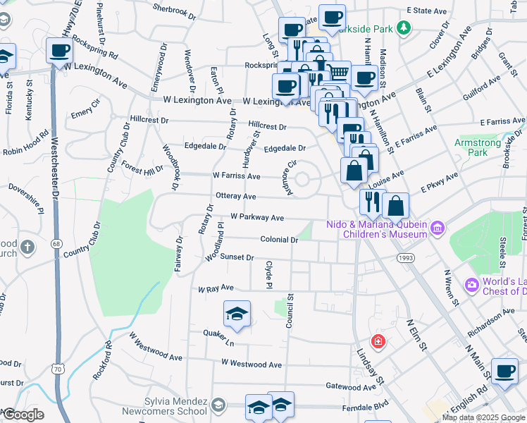 map of restaurants, bars, coffee shops, grocery stores, and more near 530 West Parkway Avenue in High Point