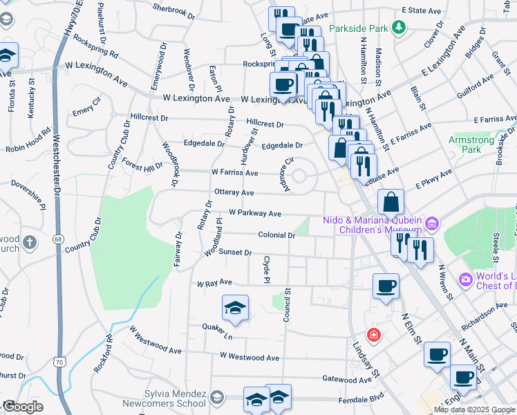 map of restaurants, bars, coffee shops, grocery stores, and more near 532 West Parkway Avenue in High Point
