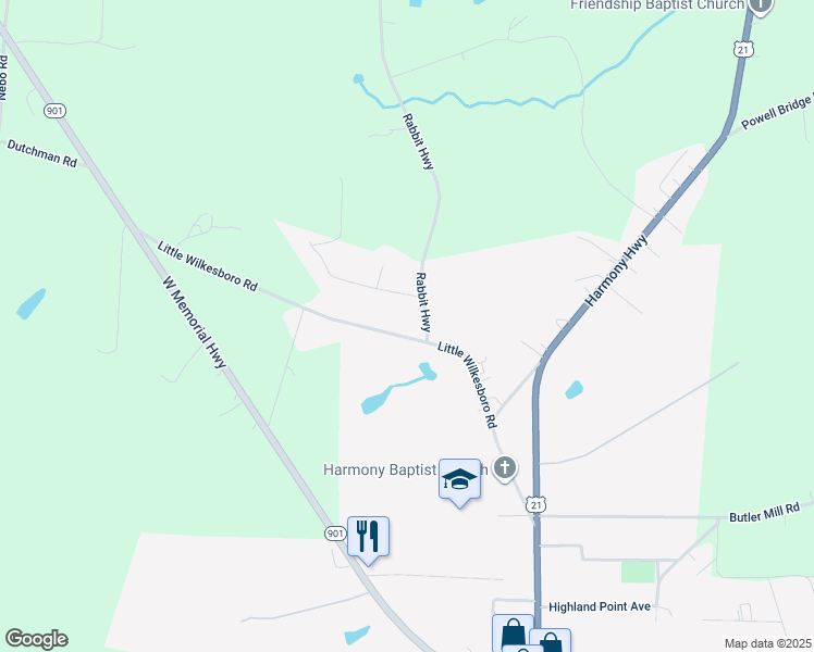 map of restaurants, bars, coffee shops, grocery stores, and more near 244 Little Wilkesboro Road in Harmony