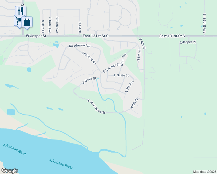 map of restaurants, bars, coffee shops, grocery stores, and more near 601 East Quinton Street in Broken Arrow