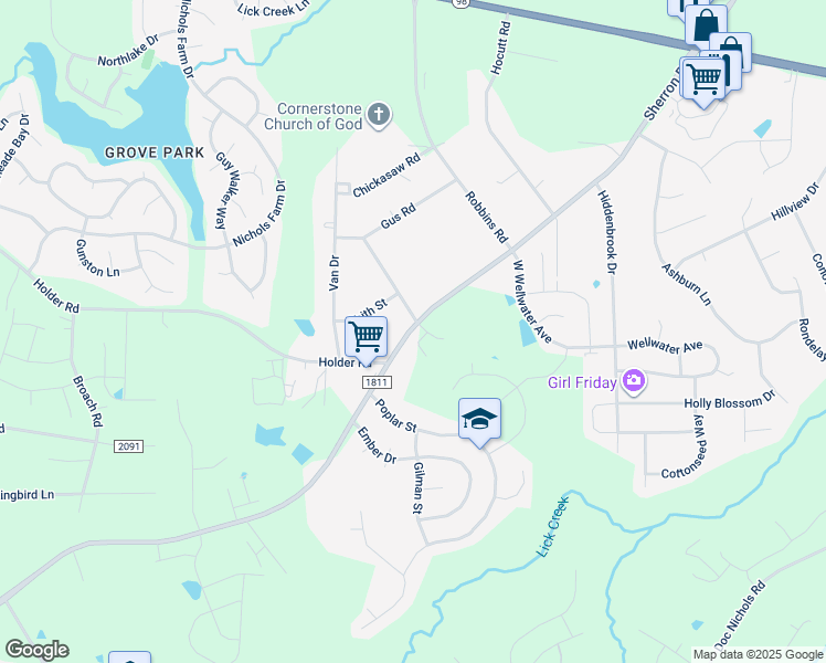 map of restaurants, bars, coffee shops, grocery stores, and more near 519 Sherron Road in Durham